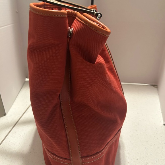 Coach Red Canvas Tote Bag with Red and Tan Leather Trim - Picture 3 of 14